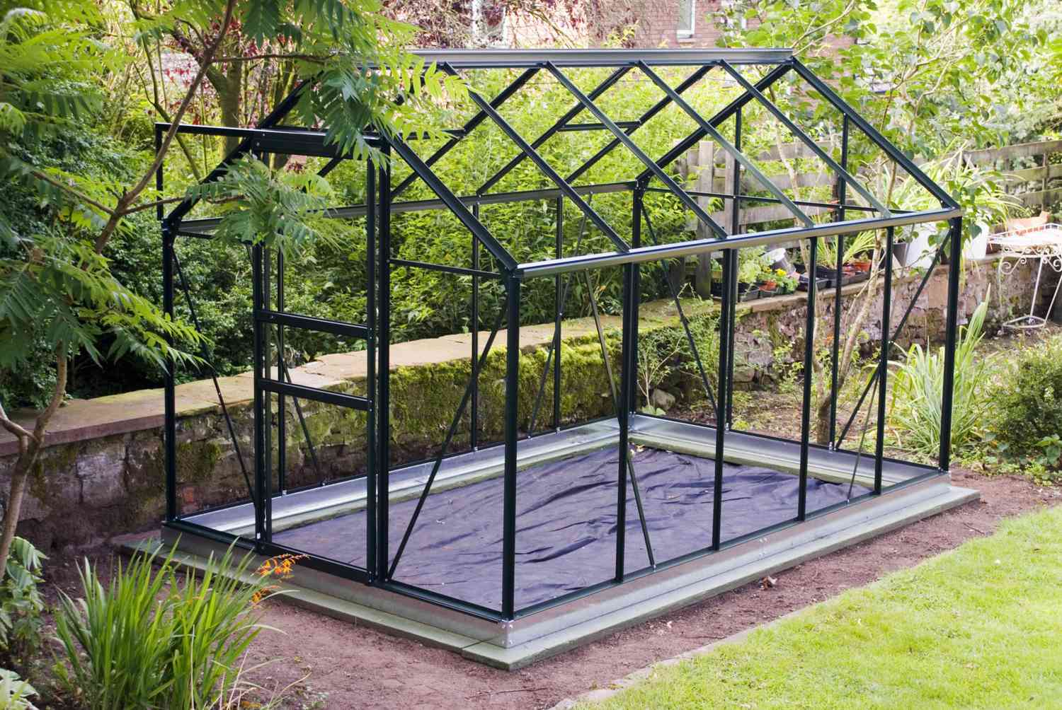 Glassless Greenhouse Frame on Foundation with Weed Control Fabric, UK