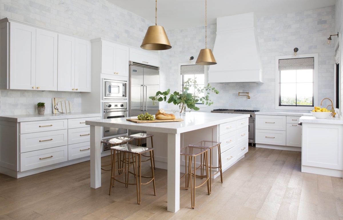 Marble covered walls in luxury kitchen