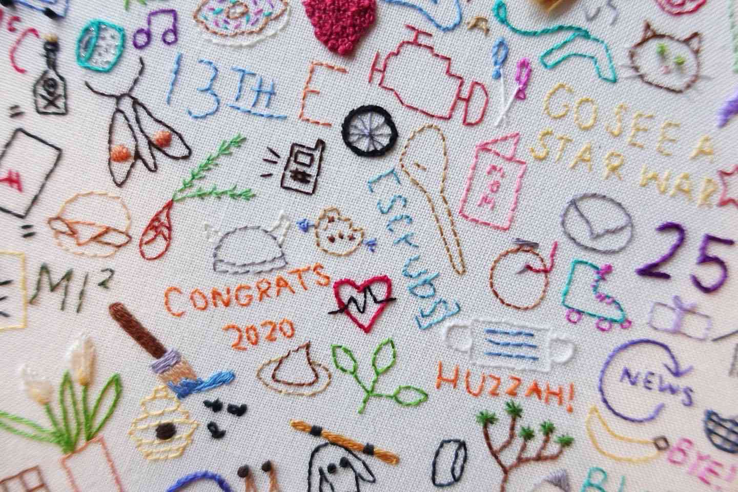 Embroidery journaling close-up