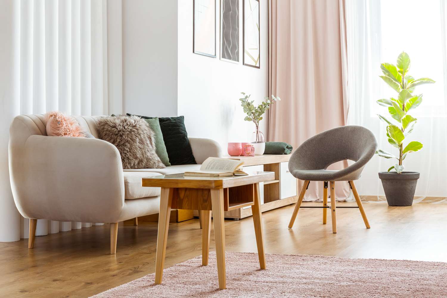 area rug and drapes in an interior