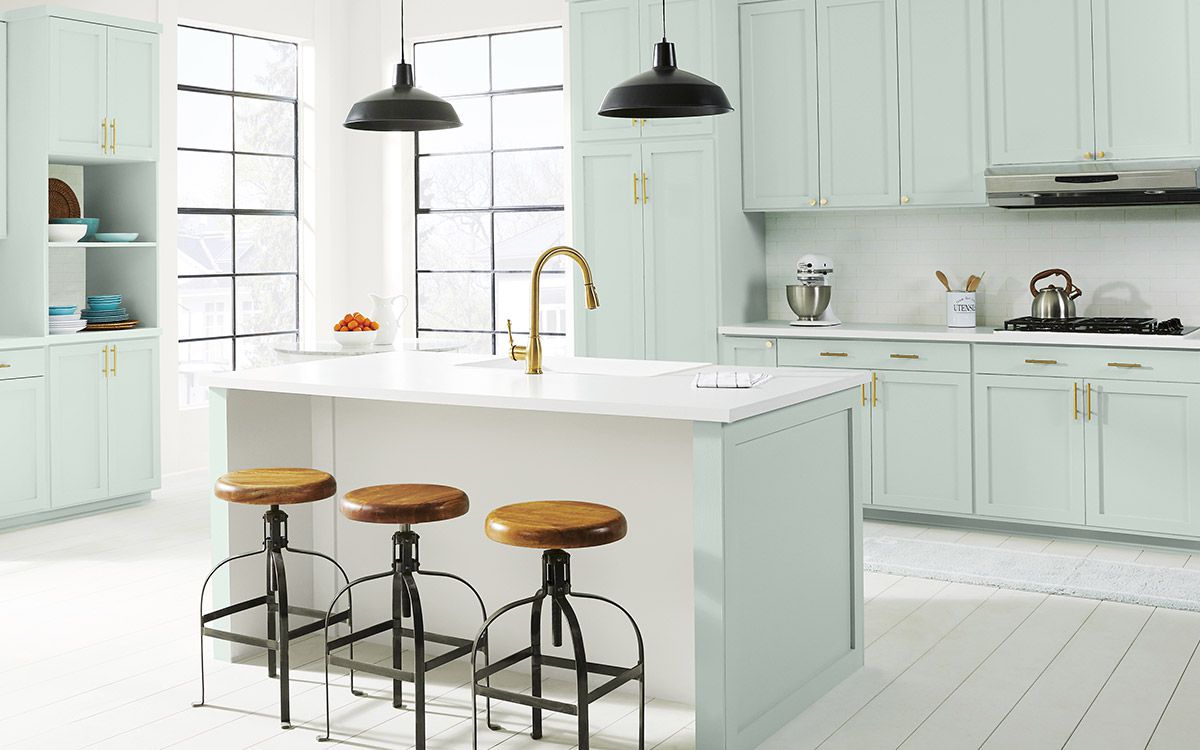a kitchen features behr's 2022 color of the year