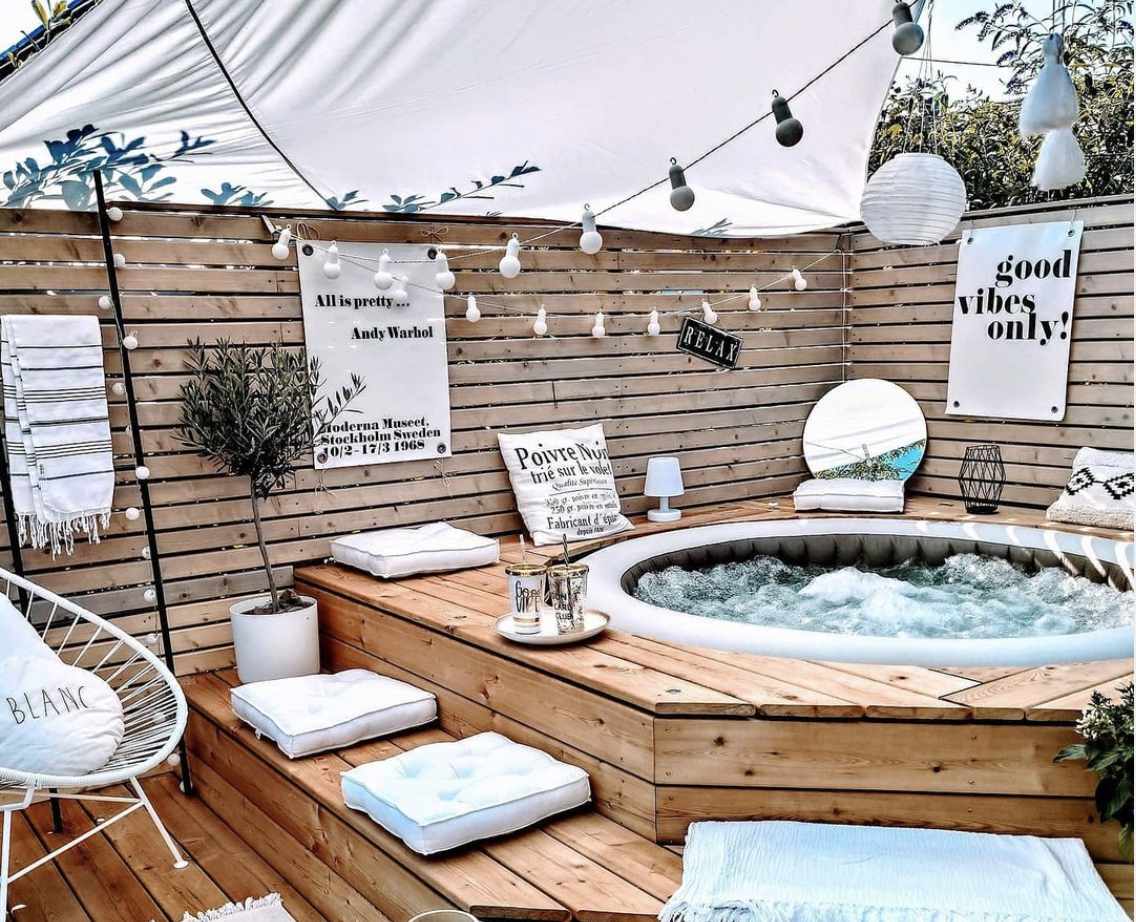 backyard patio hot tub