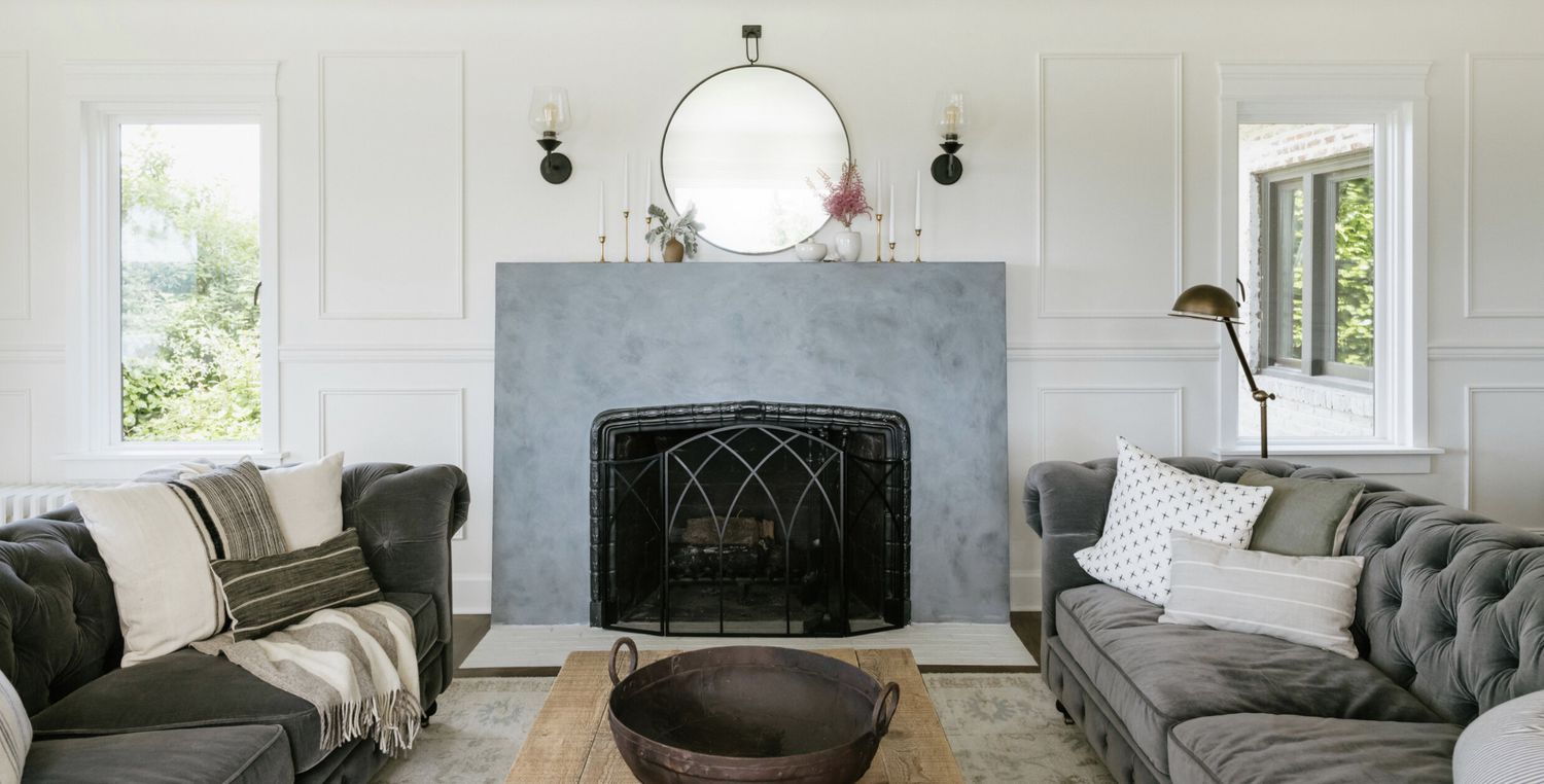 blue stone fireplace