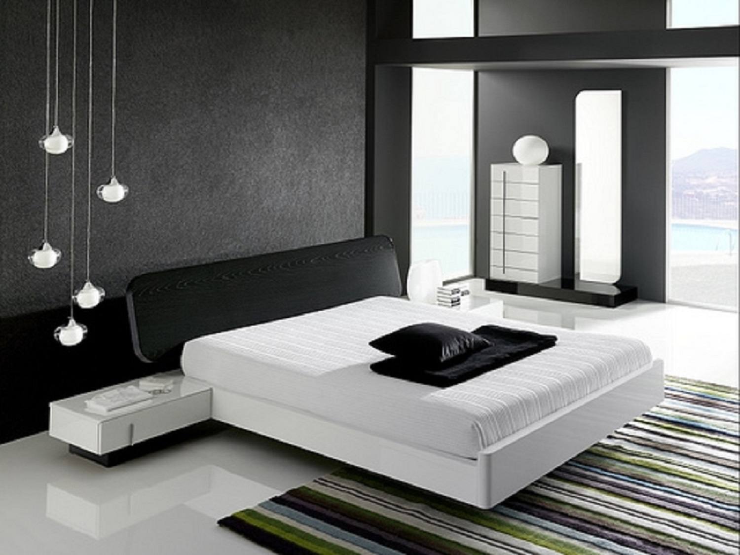 Schwarz-weißes minimalistisches Schlafzimmer.