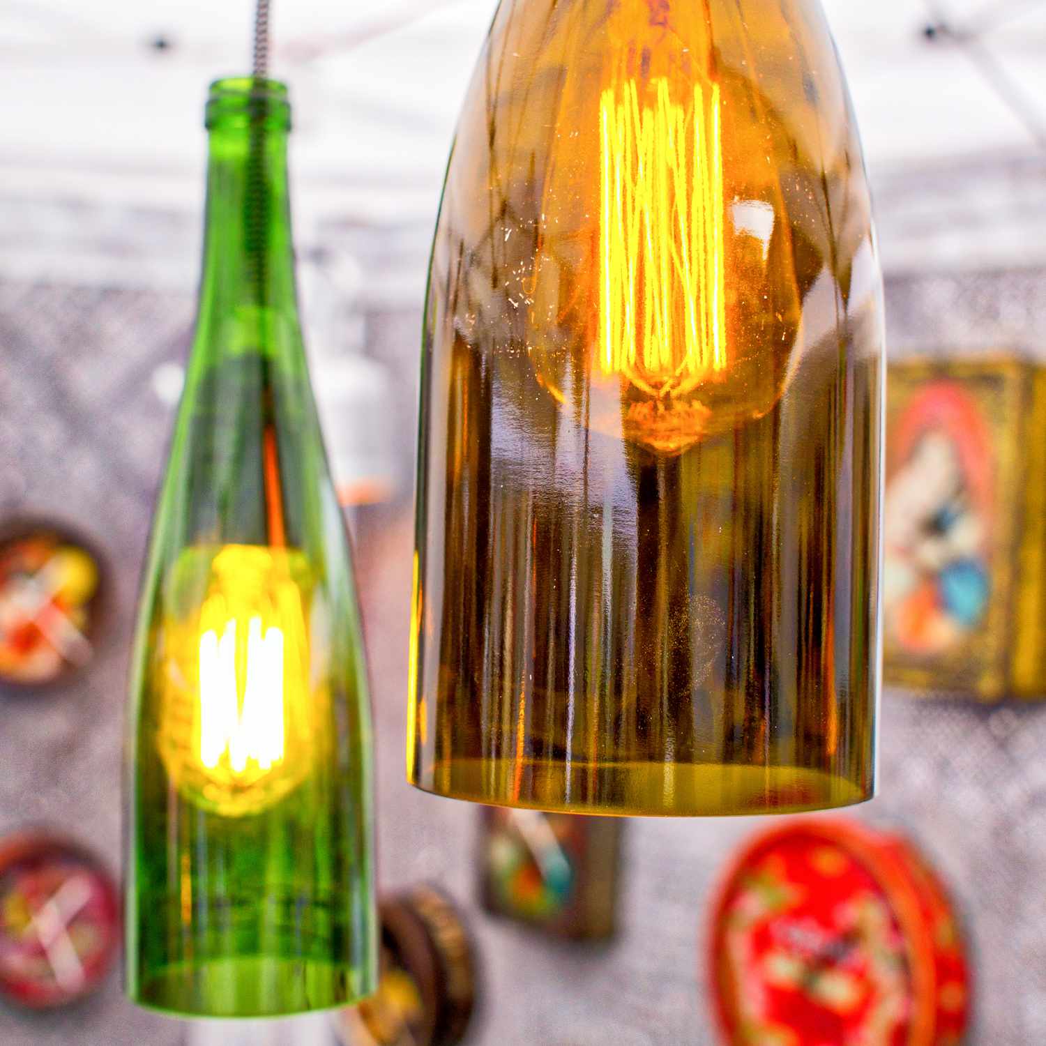 Wine bottle hanging lights