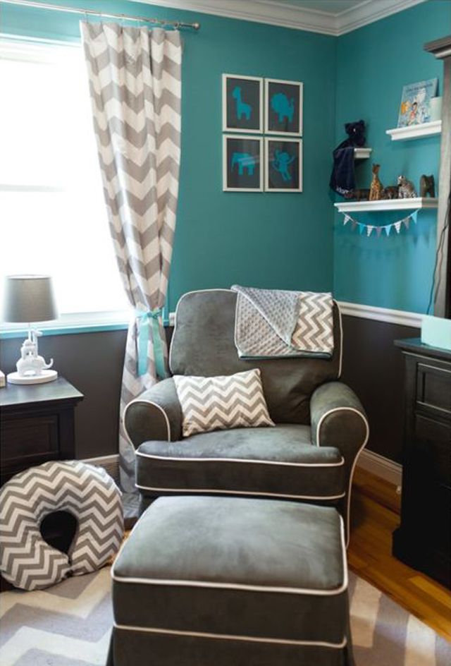 Boy's nursery in rich teal and grey