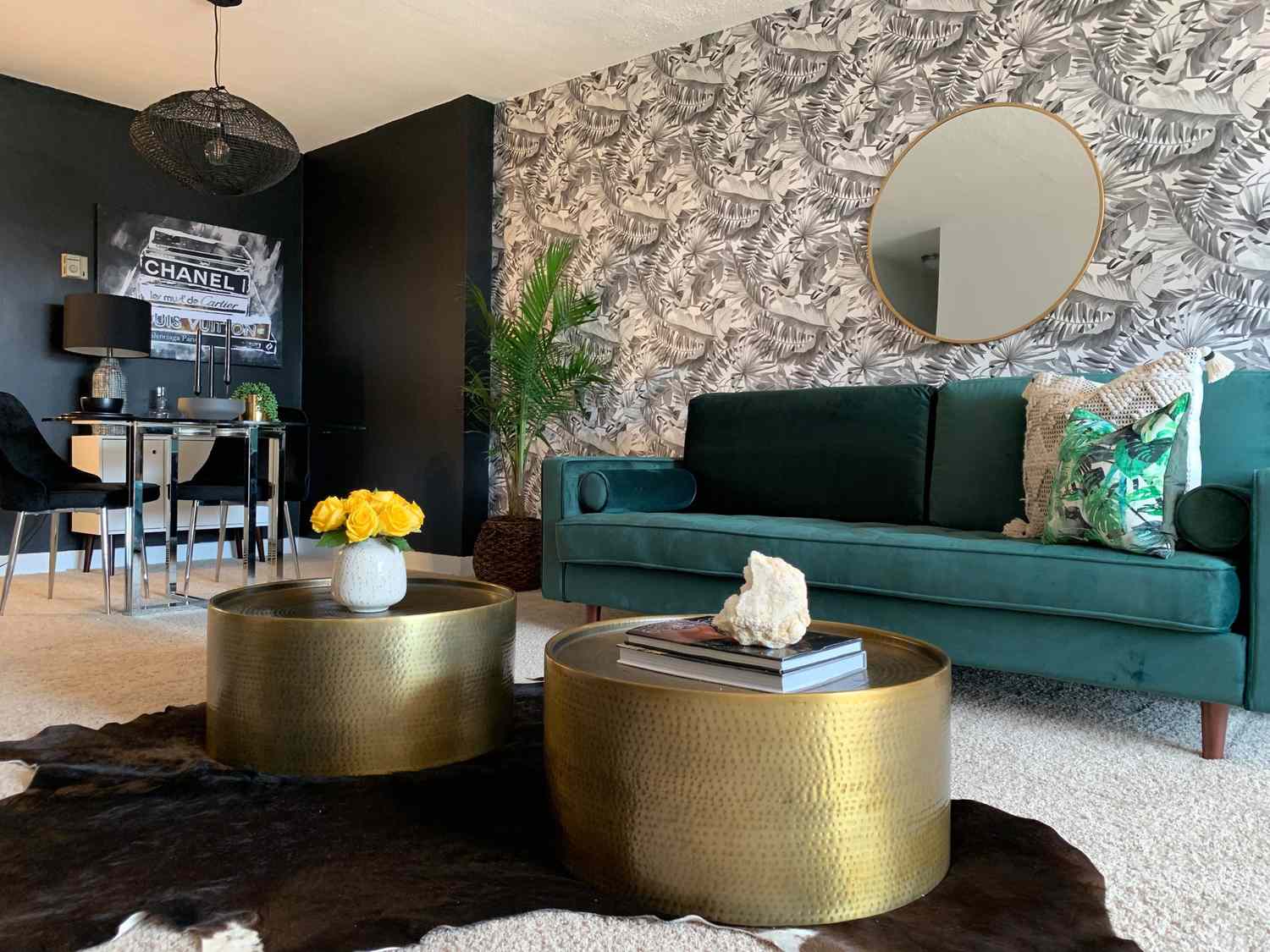 matching gold circular side tables