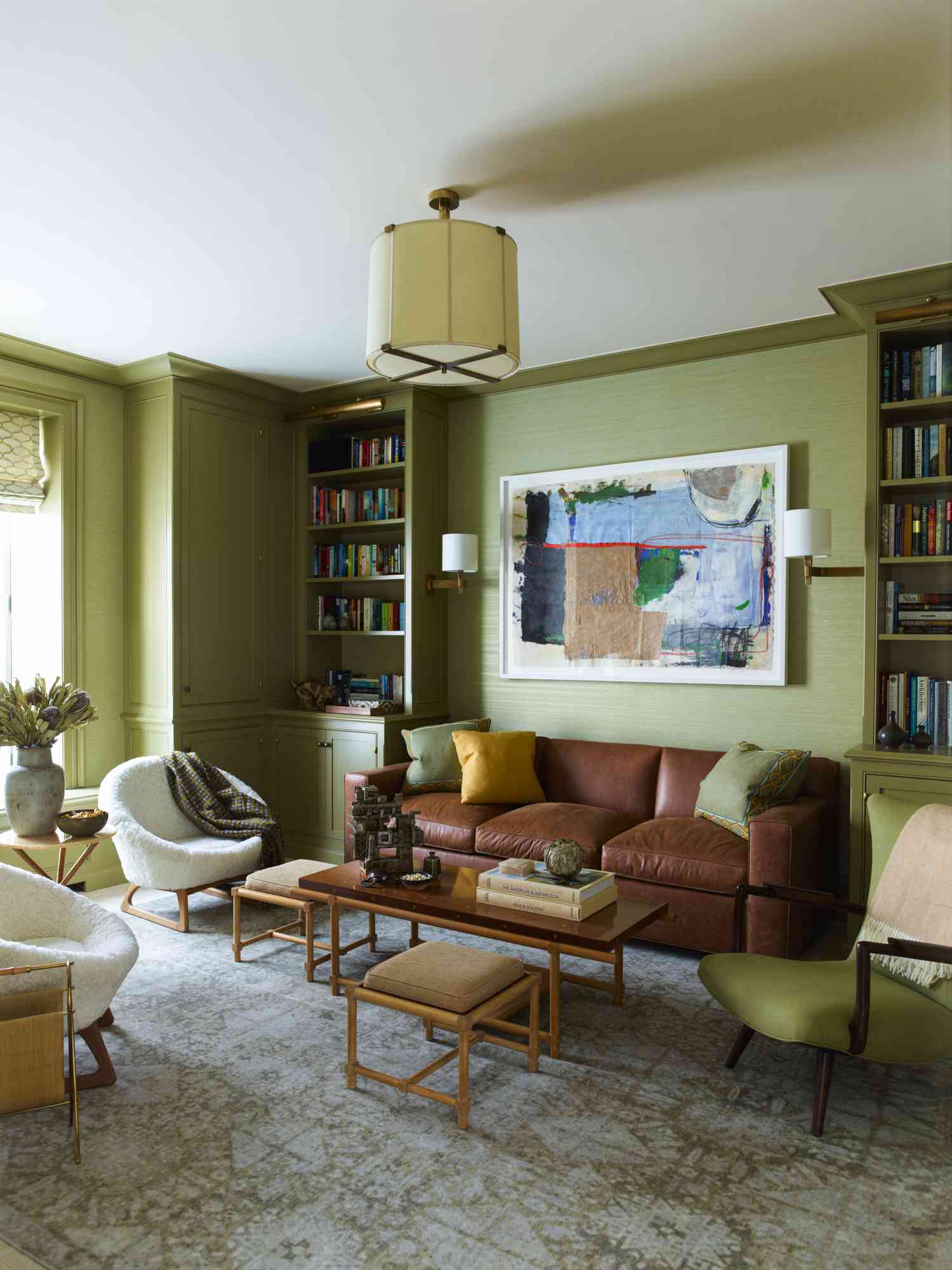 pea soup green living room