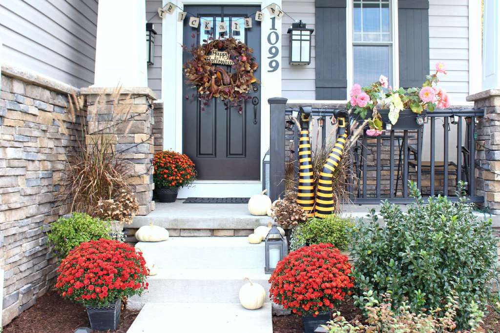 Fall Flowers Halloween Front Porch