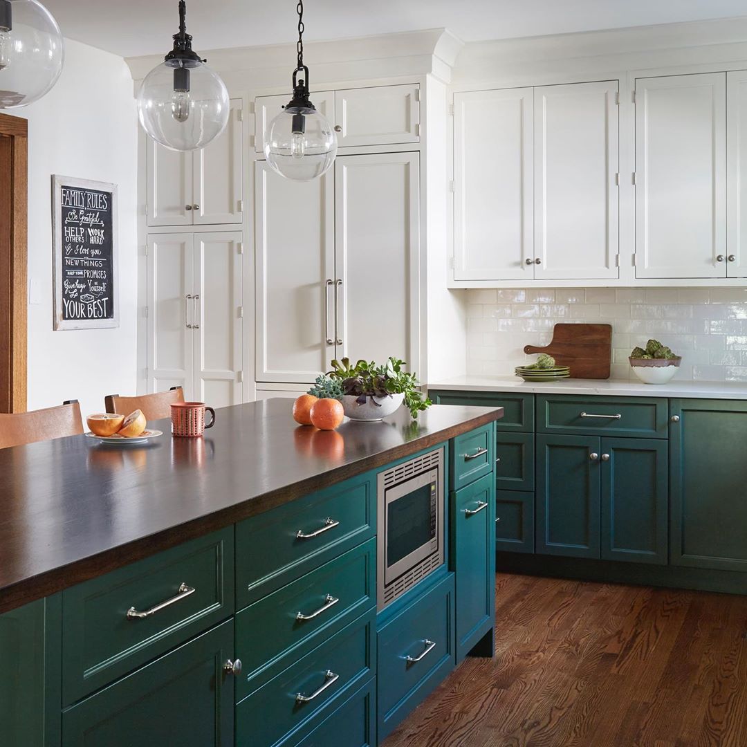 Teal and white craftsman kitchen