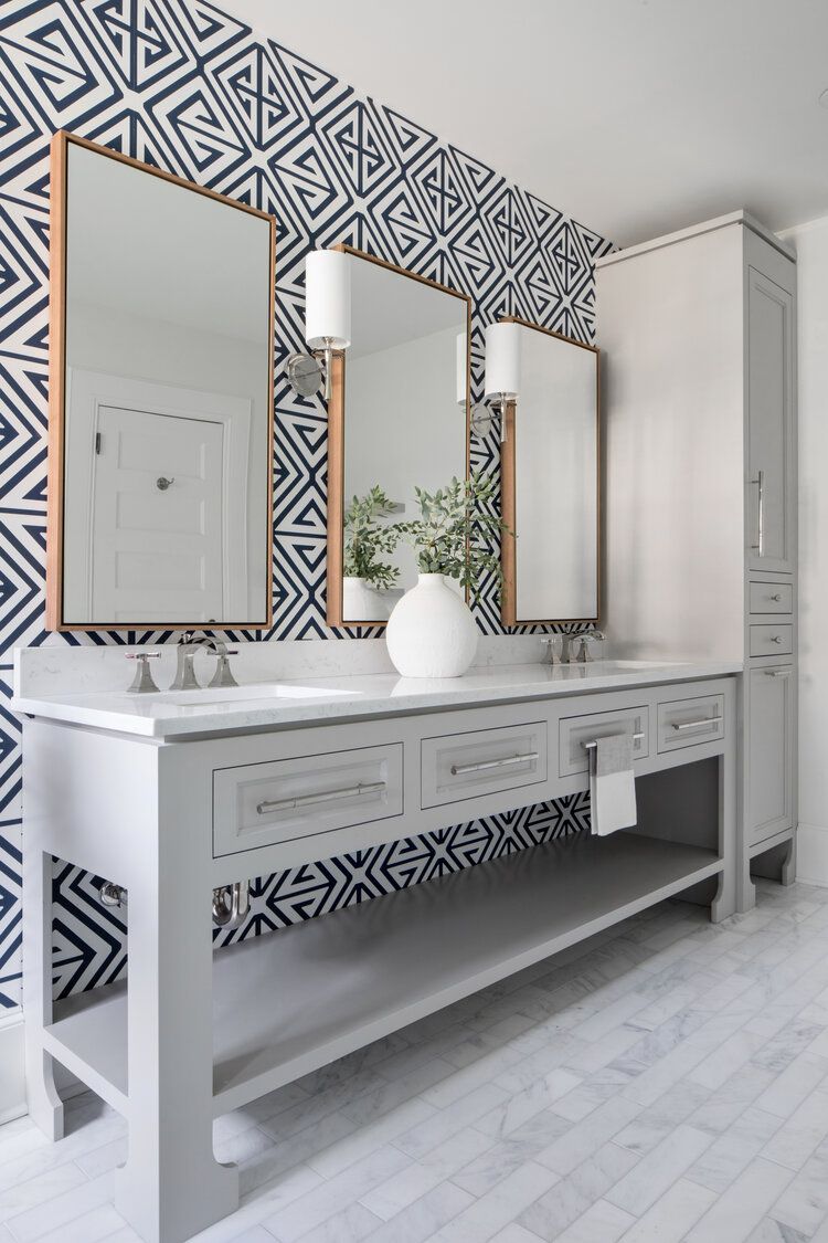 graphic tile bathroom accent wall