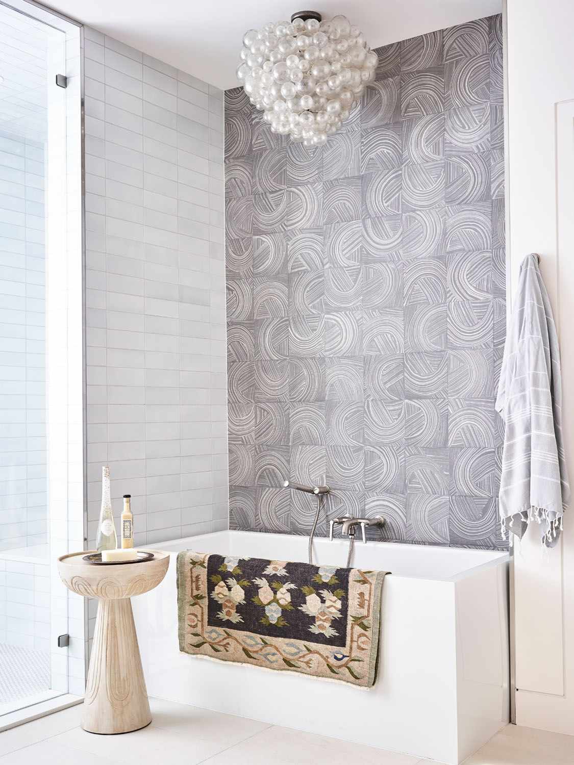 gray tile accent wall
