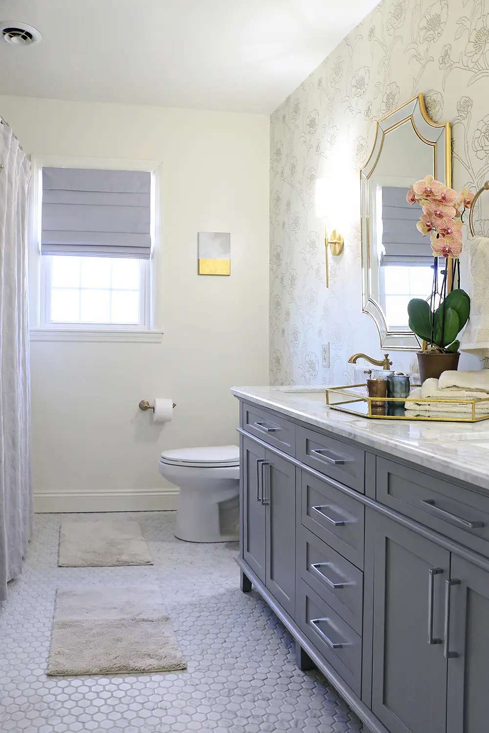 floral bathroom accent wall