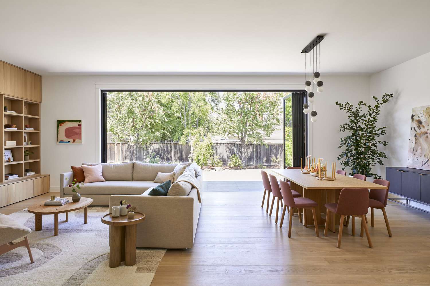 open concept living and dining room