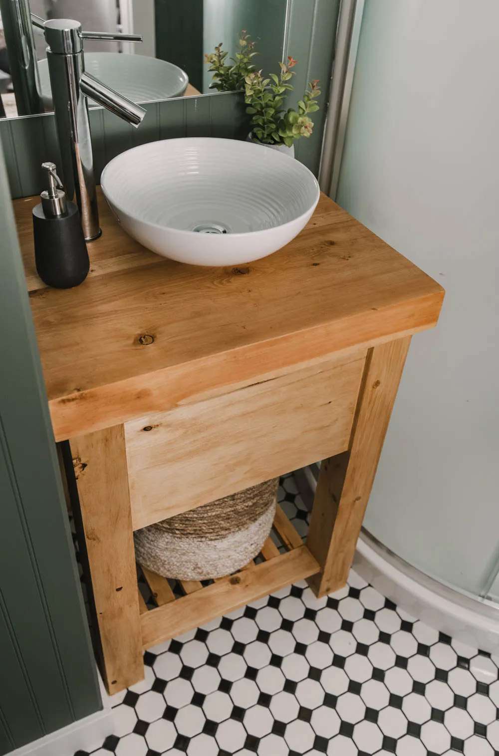 A wooden DIY vanity