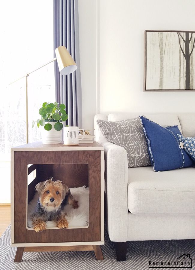 A DIY dog crate side table