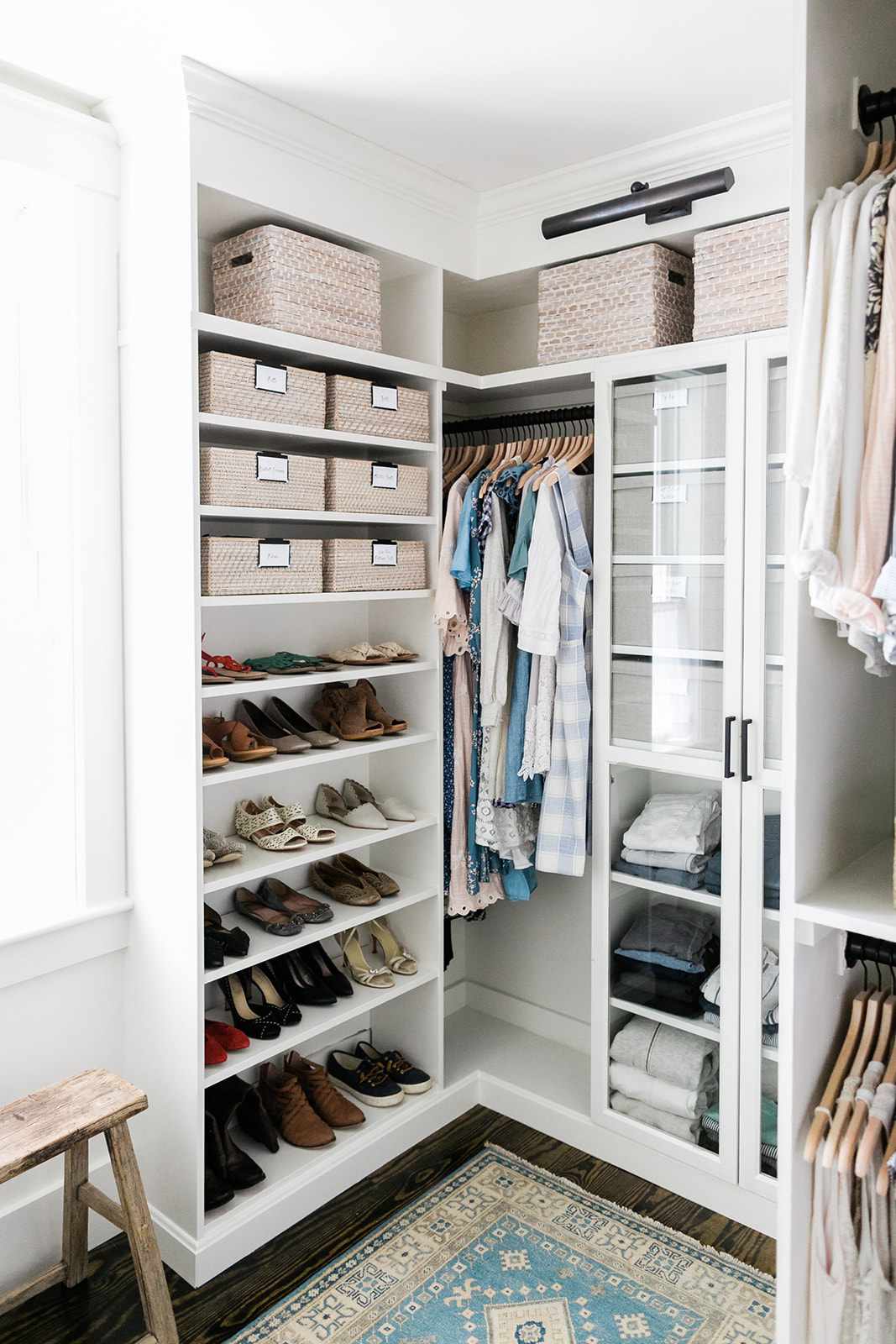 Wicker storage cubes in a closet