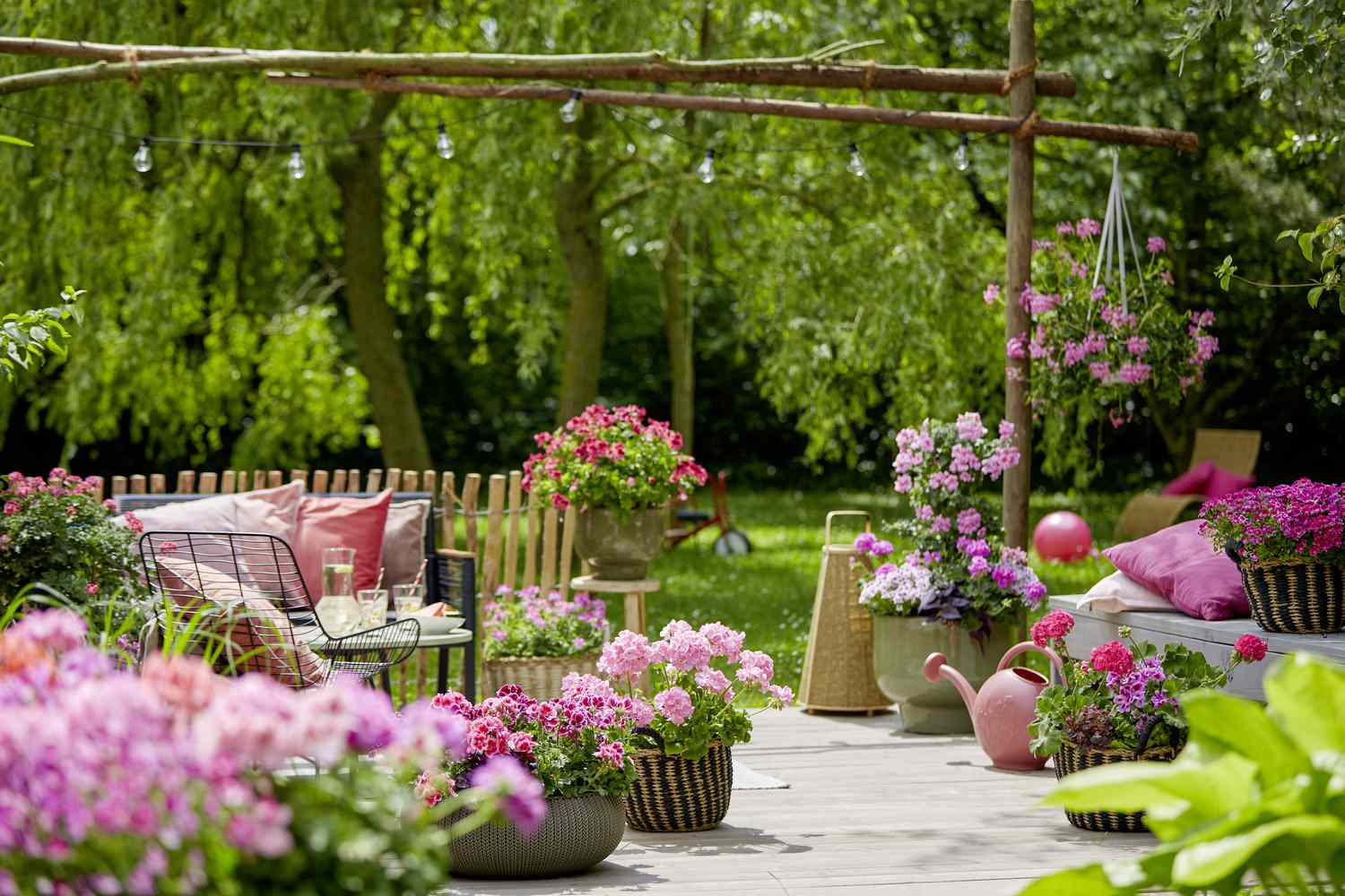 Beautiful garden full of pink flowers