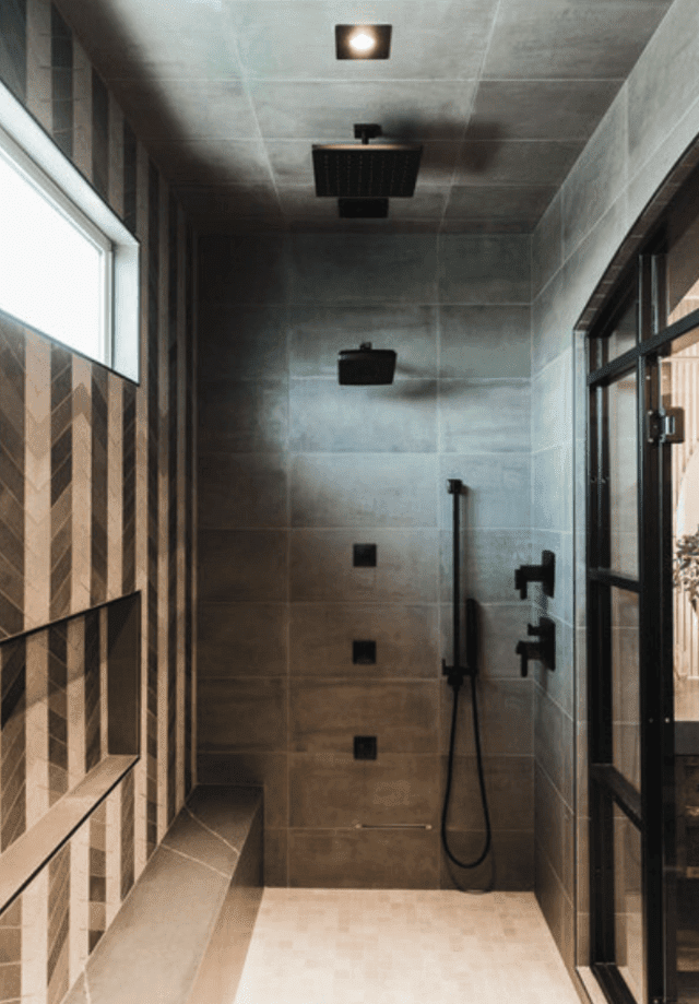 dark bathroom ideas walk in shower