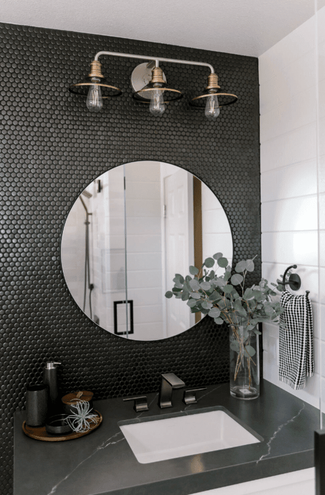 dark bathroom ideas accent wall