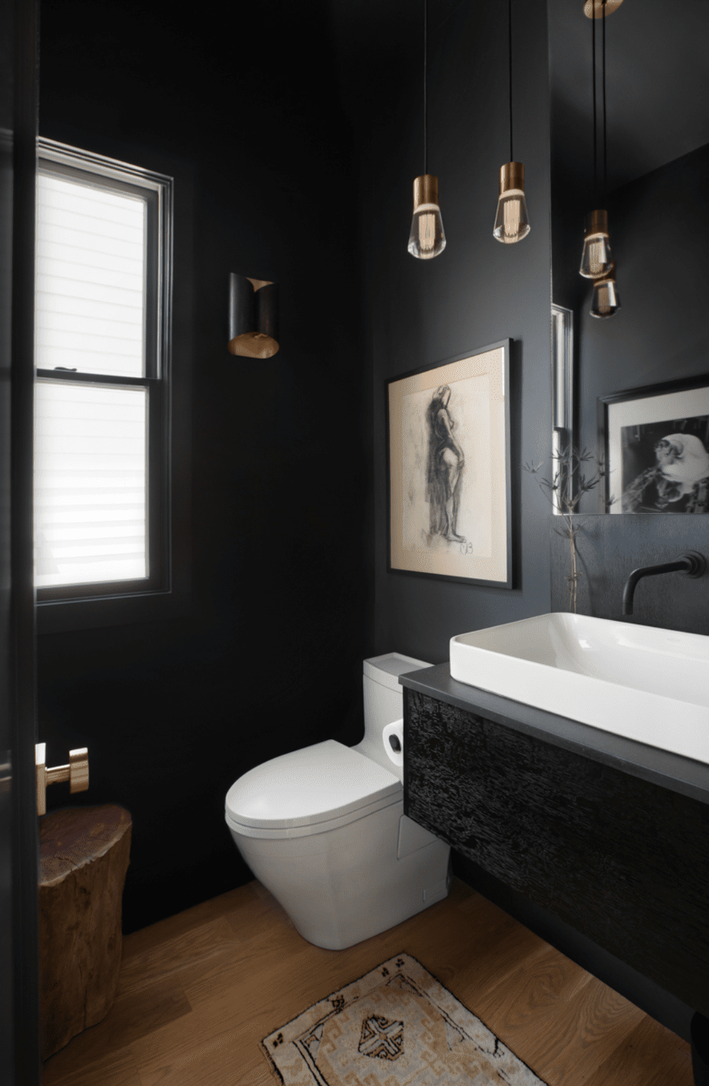 dark bathroom ideas monochrome