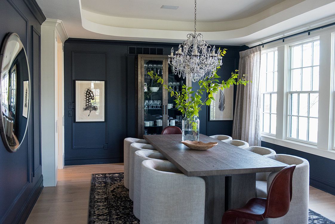 formal dining room navy walls