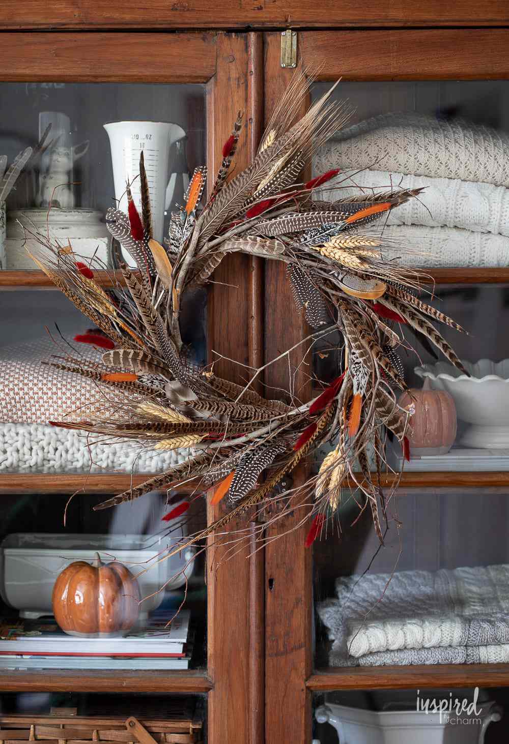 diy feather wreath for fall
