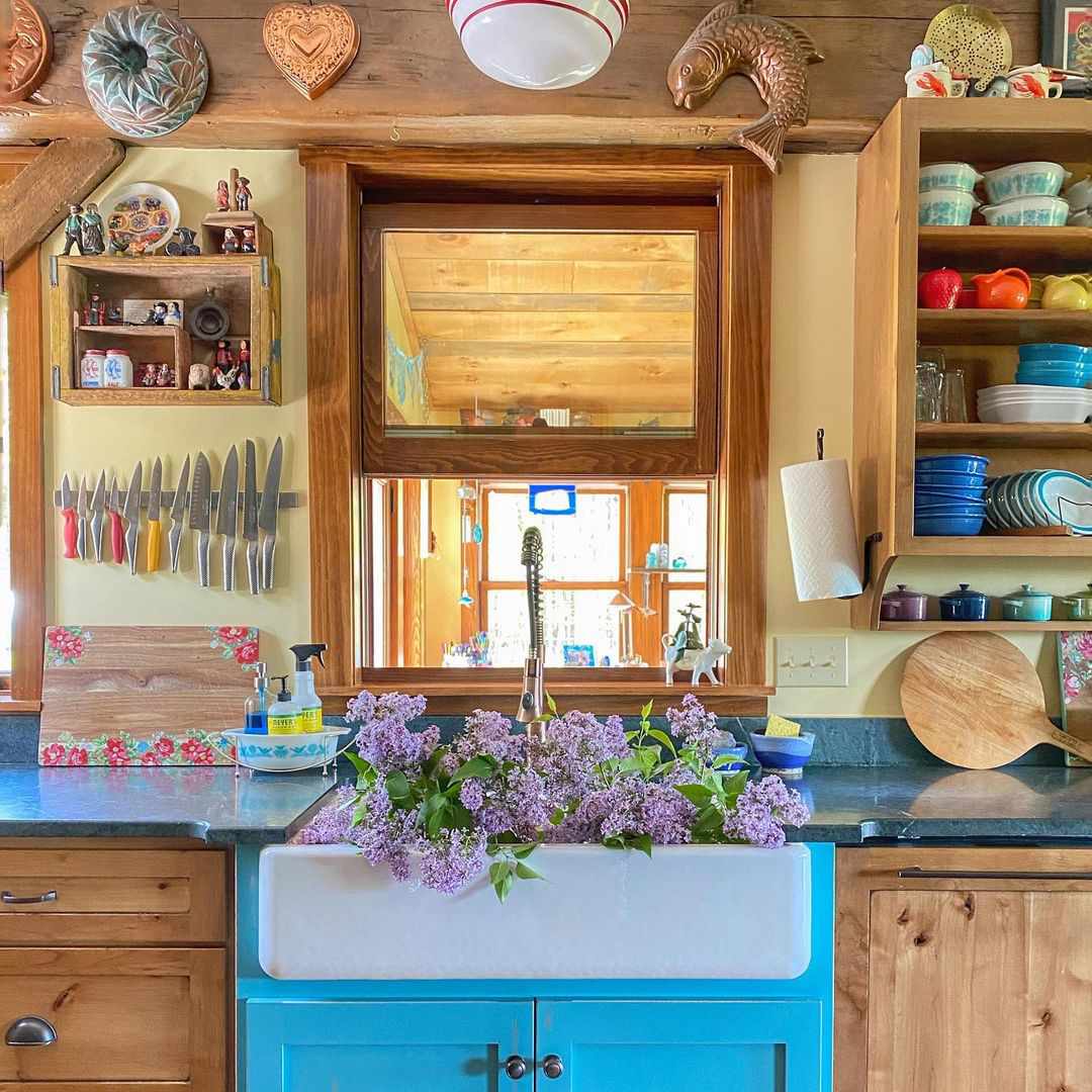 colorful cabin kitchen