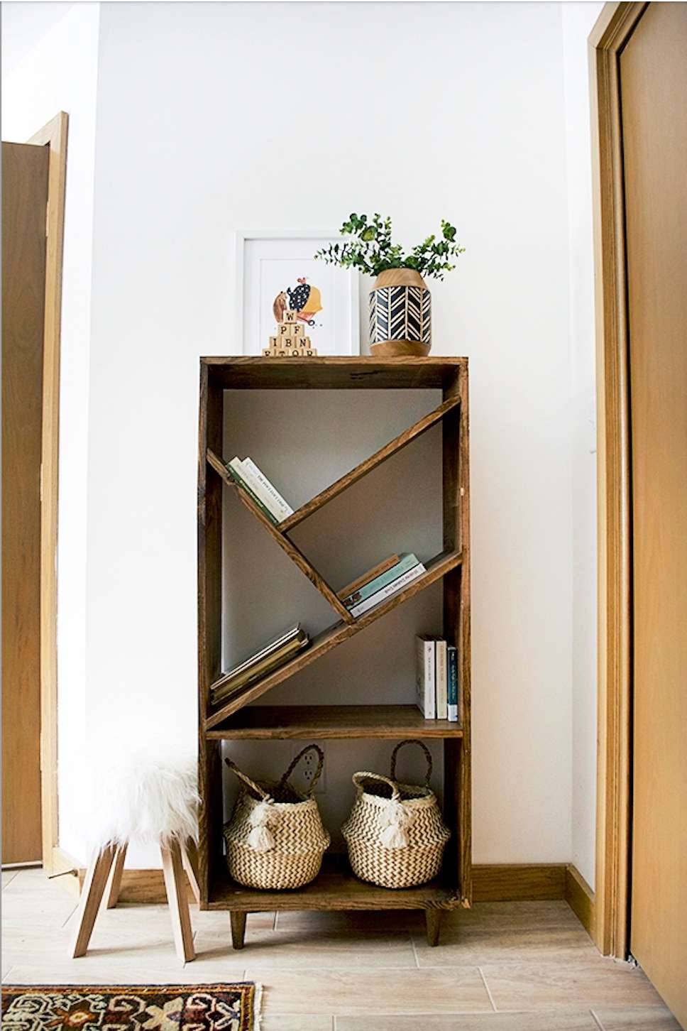 diy angled bookshelf