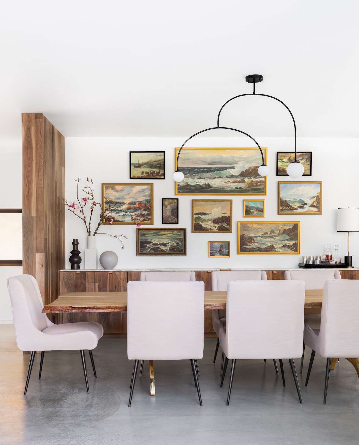 midcentury modern dining room gallery wall