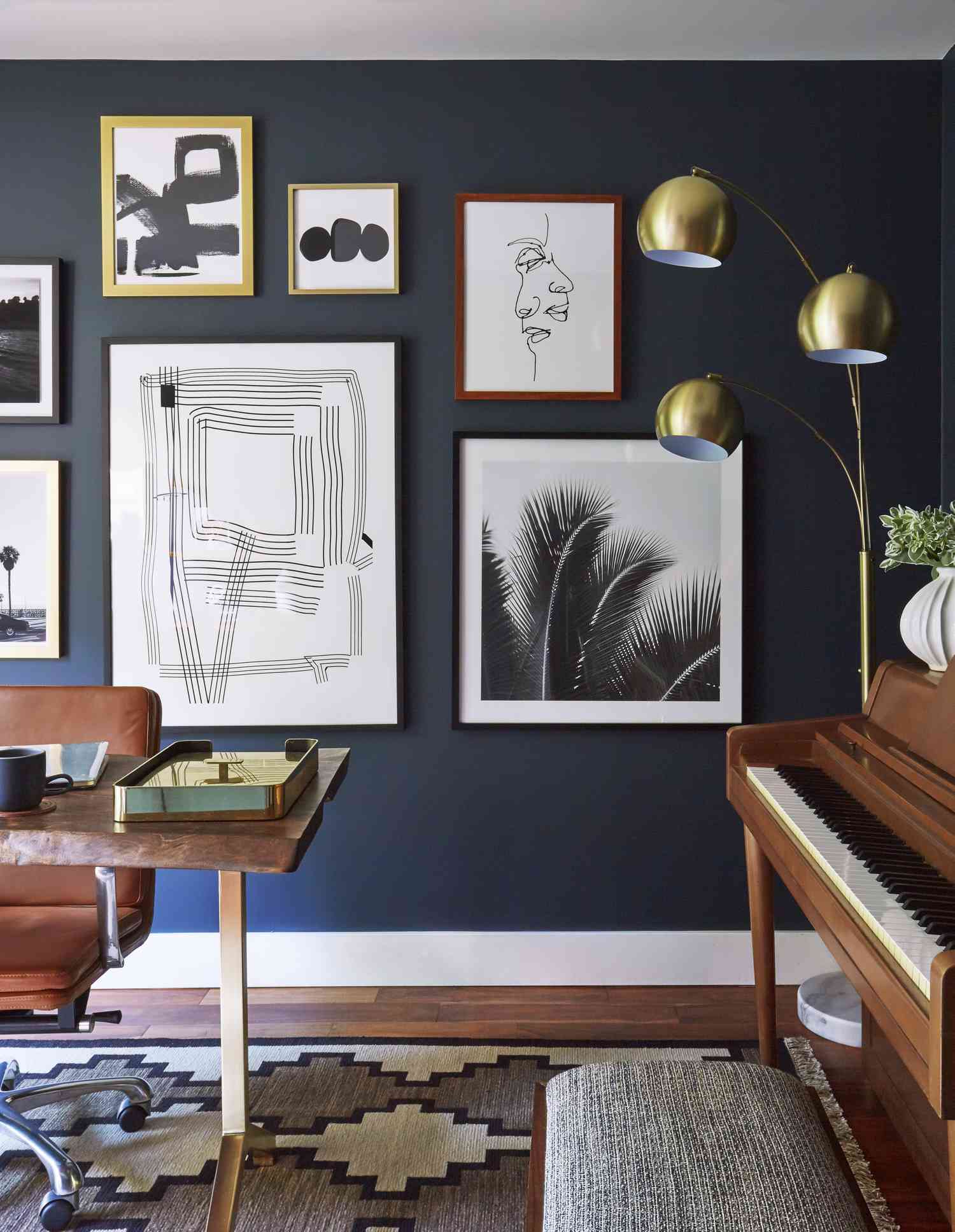 navy blue accent wall home office