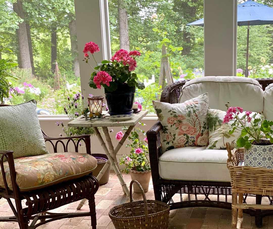 screen porch with florals