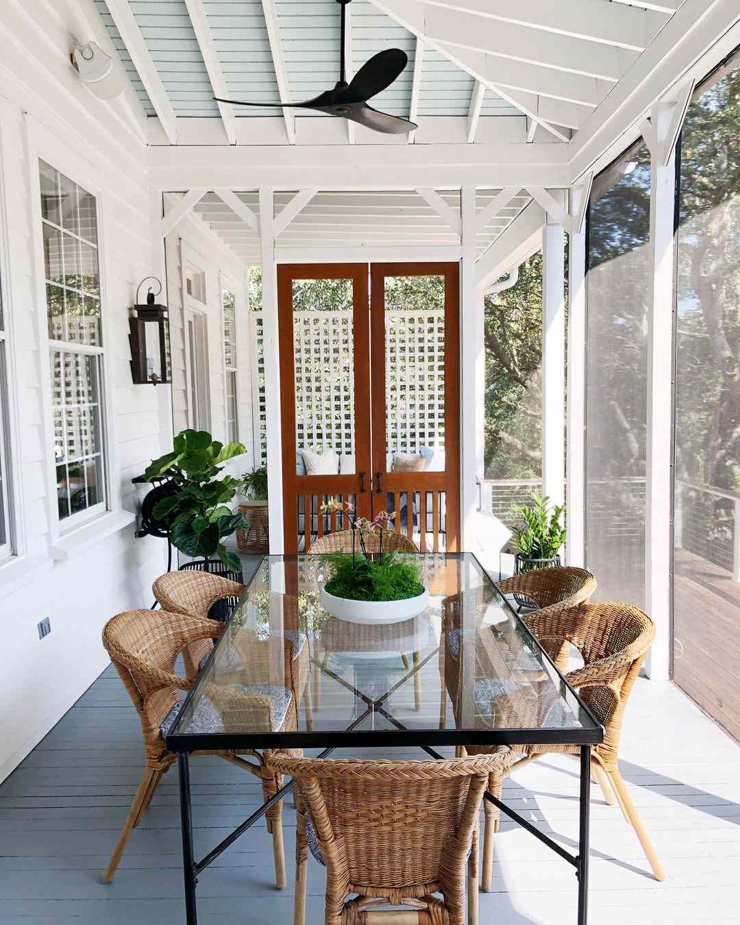 large dining table on porch
