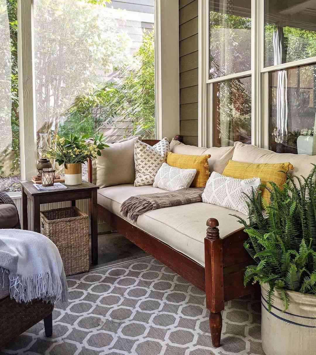 screen porch with daybed