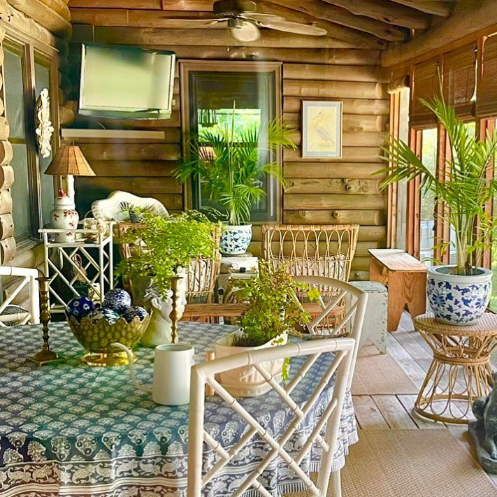 screen porch with tv