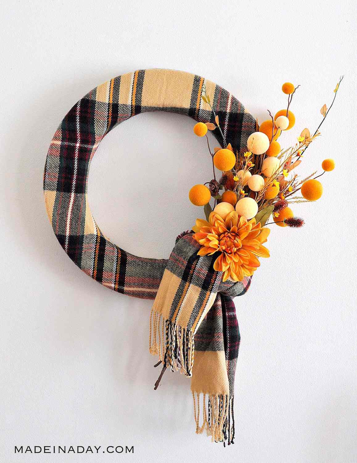 diy fall plaid scarf wreath