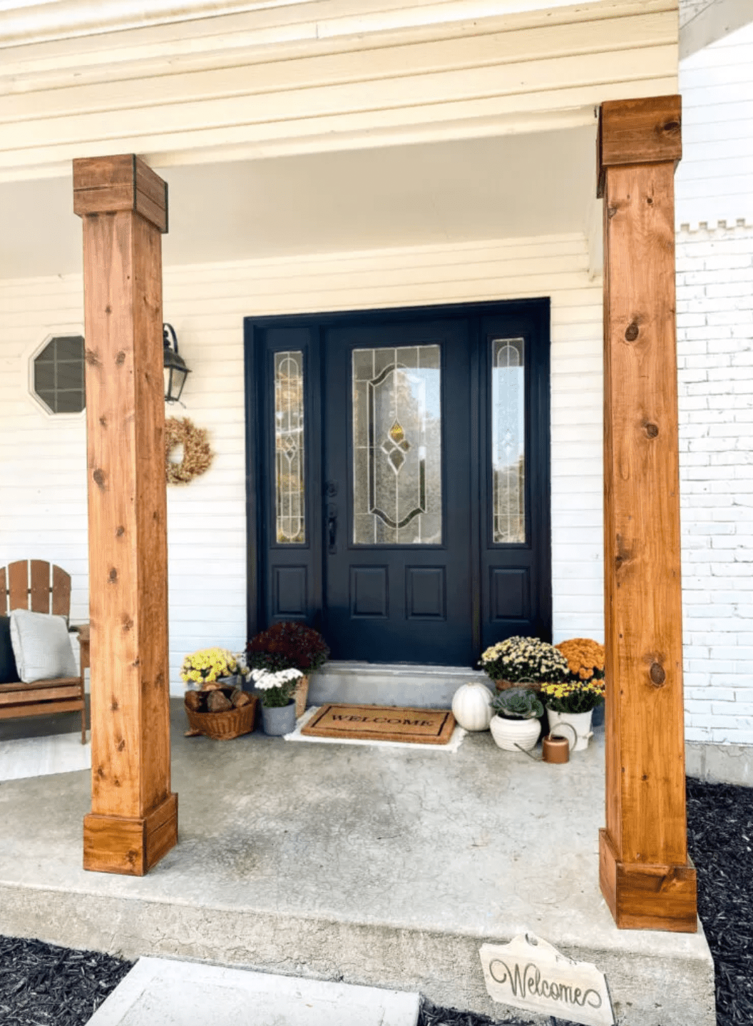 stained porch columns