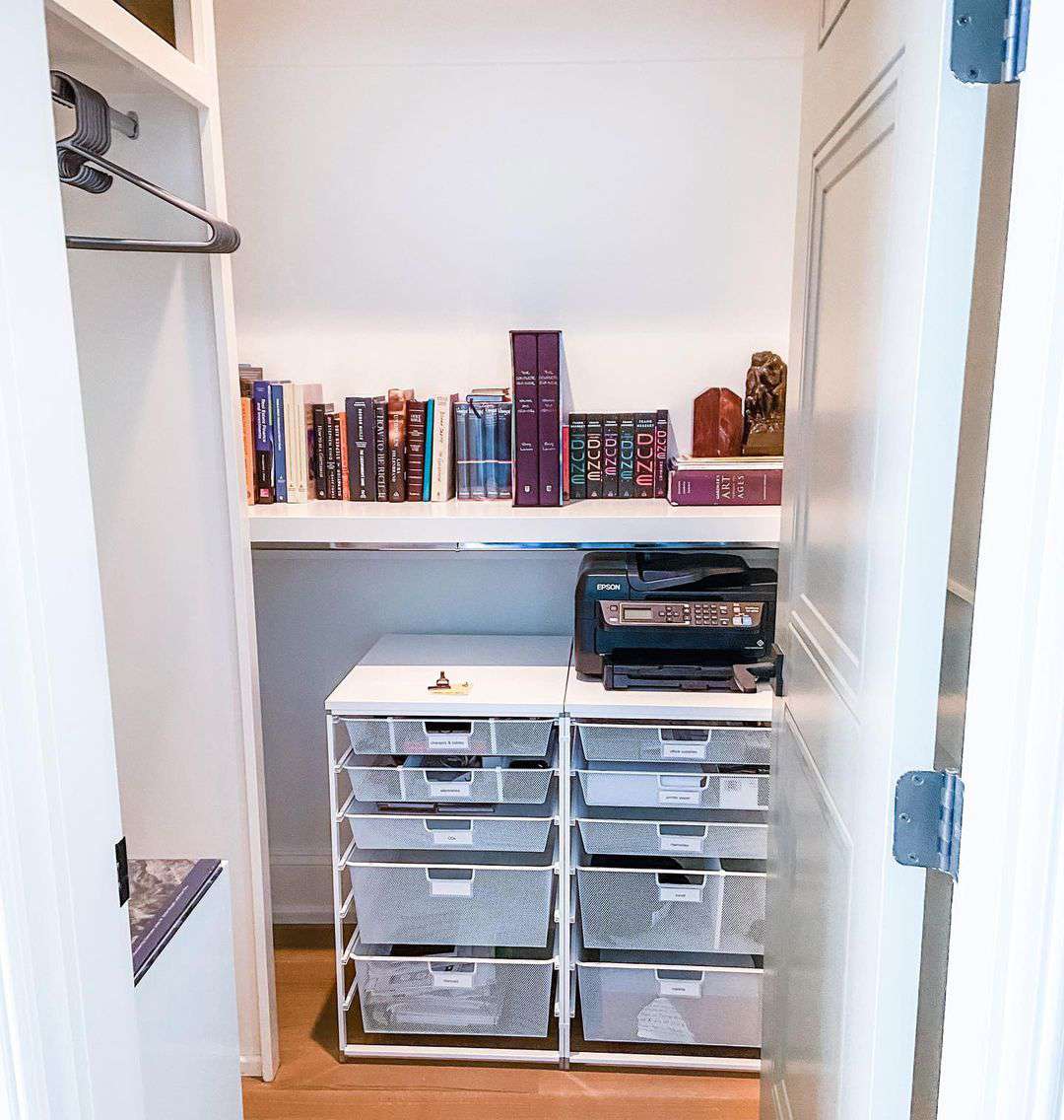 Pull-out drawers in a WFH closet