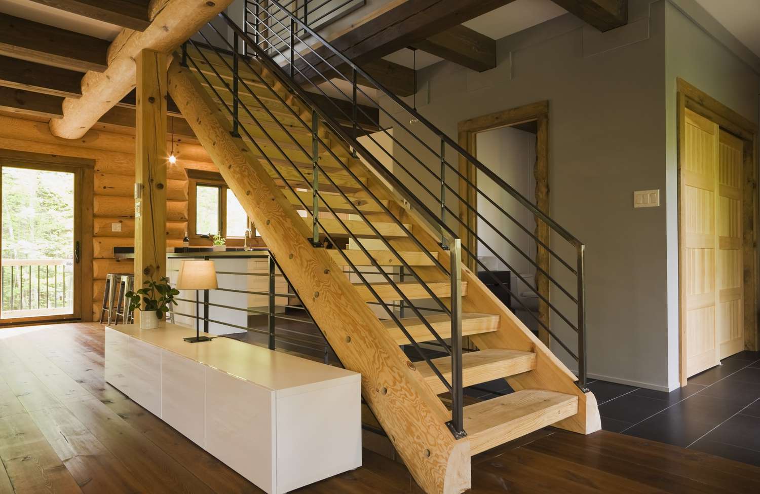 modern staircase in cabin