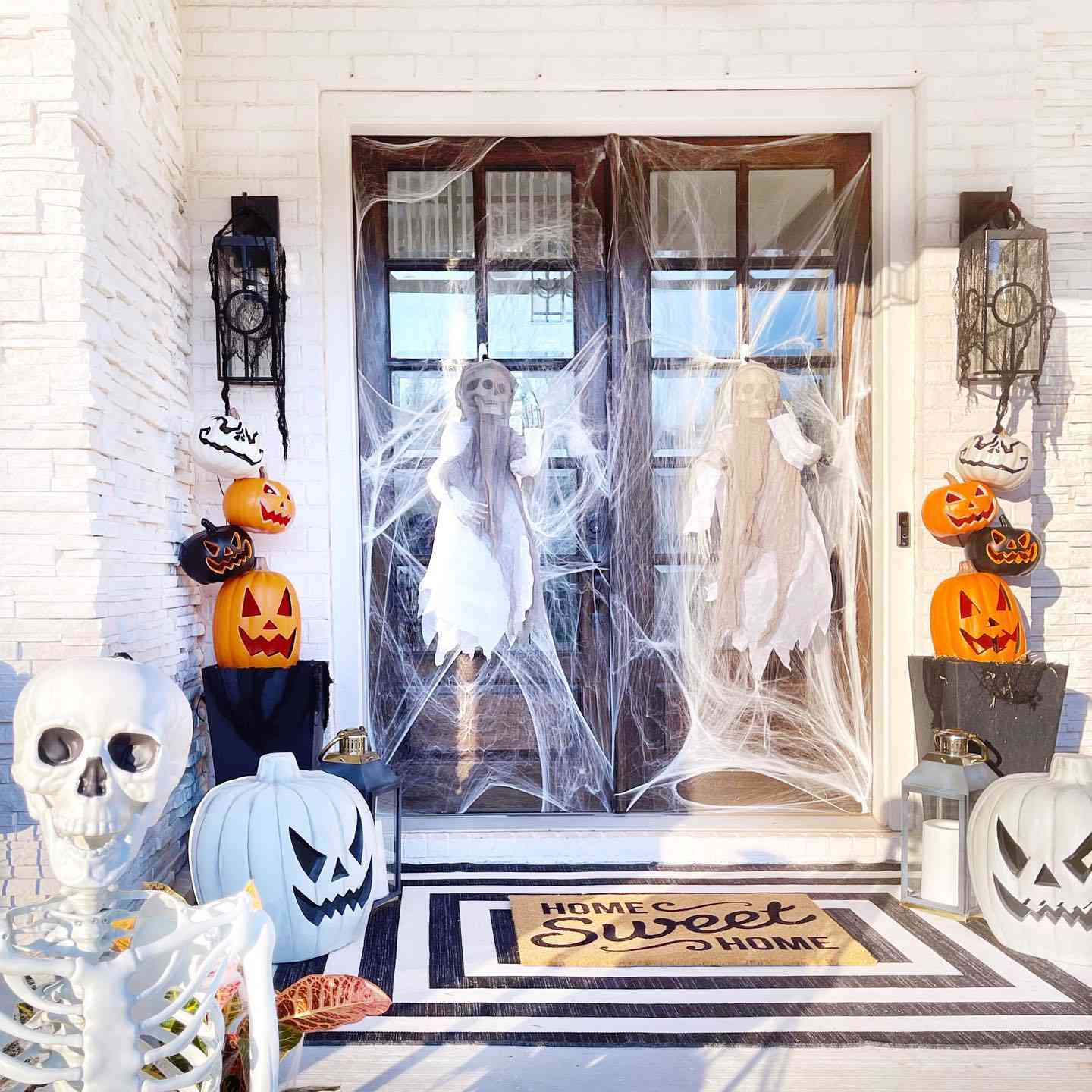 spooky decorated front porch