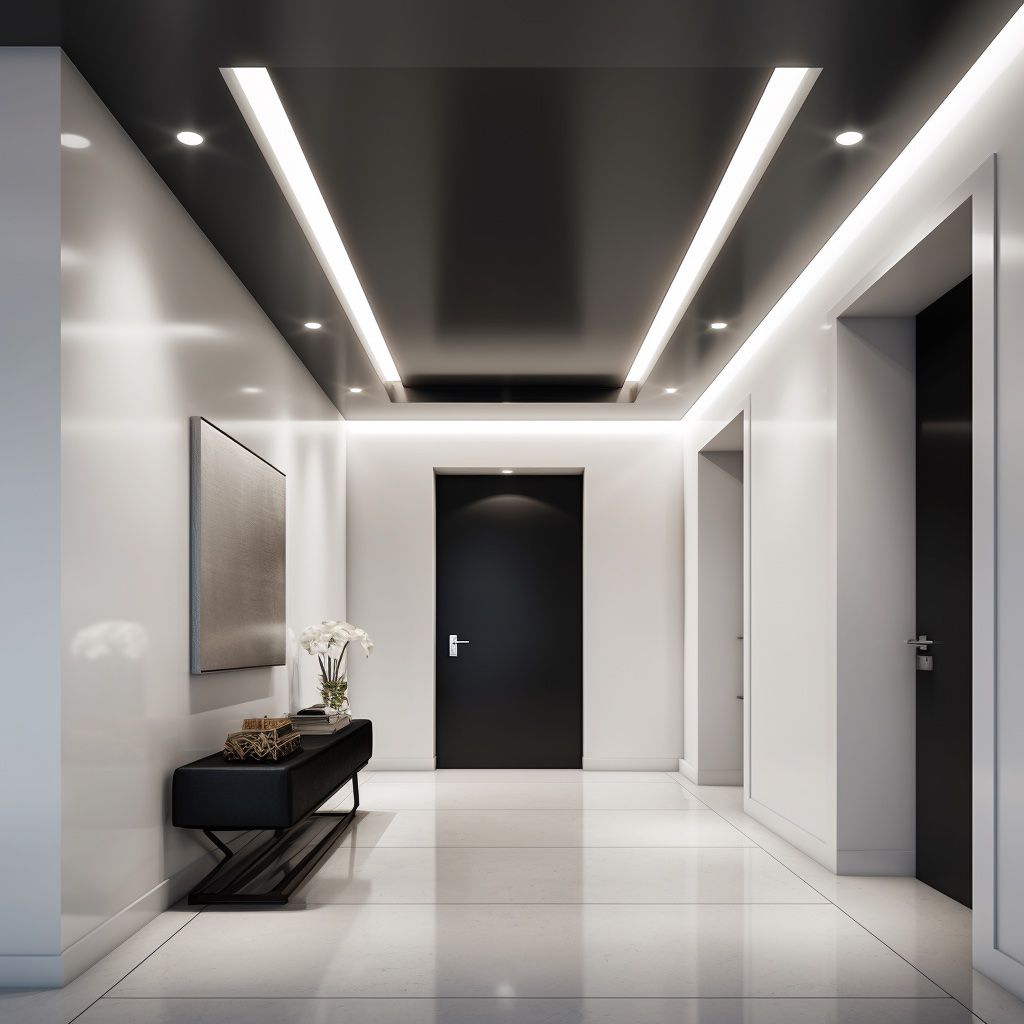 Formal entrway with overhead recessed lighting.