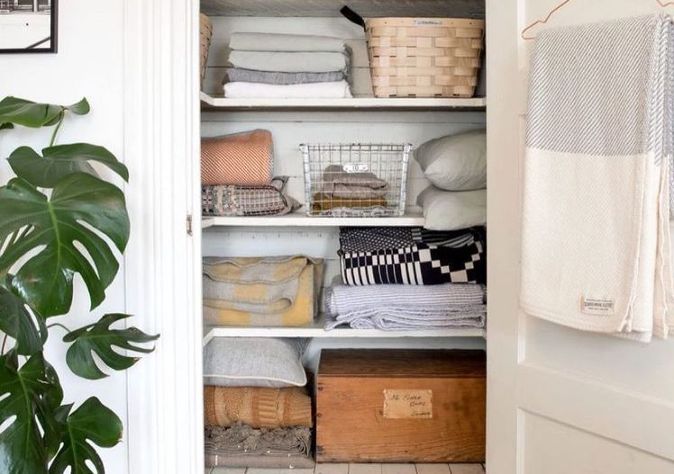 Organized linen closet.