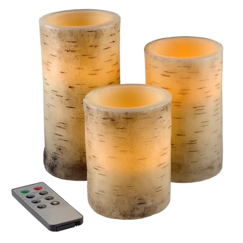 August Grove Set de 3 velas sin llama con aroma a vainilla
