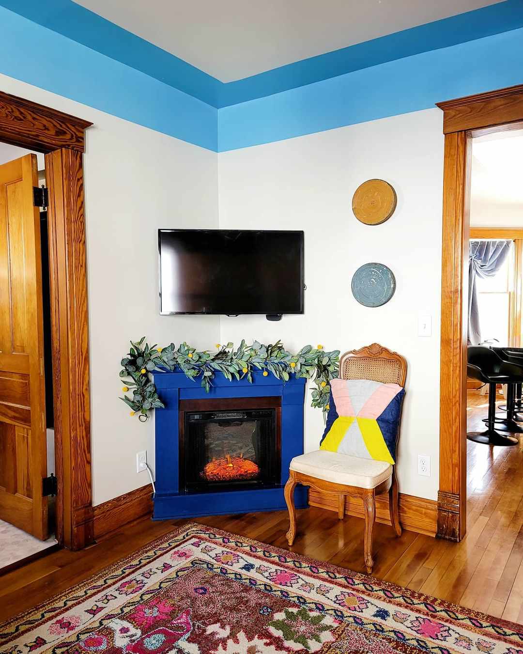 blue corner fireplace