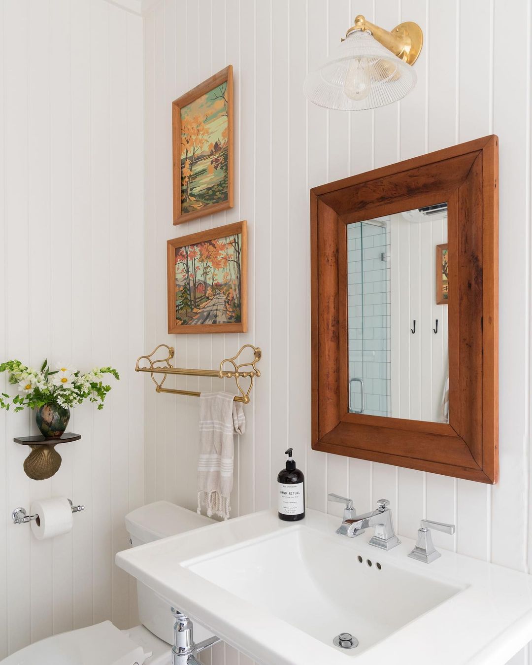 Cabana Bath with Farmhouse Details Sink with Shiplap Backsplash