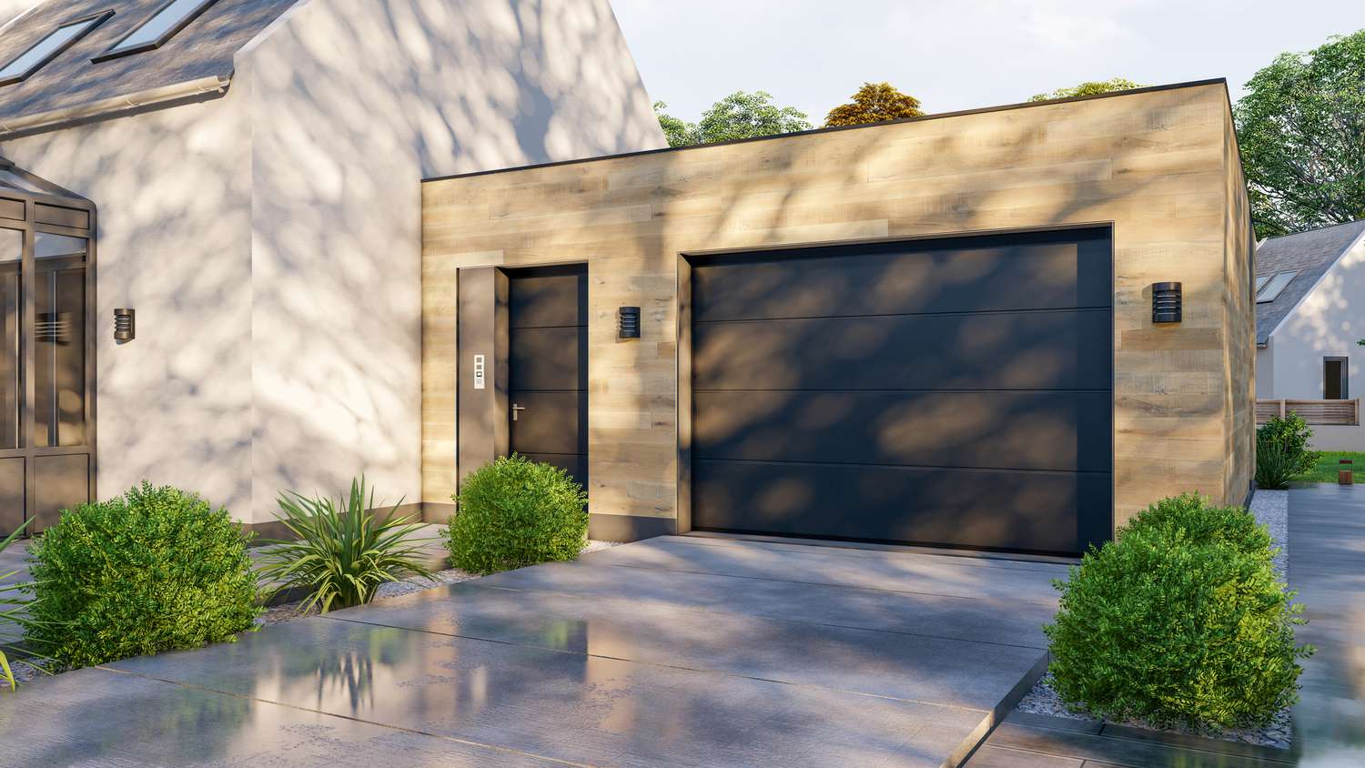 Porte de garage sur une maison moderne