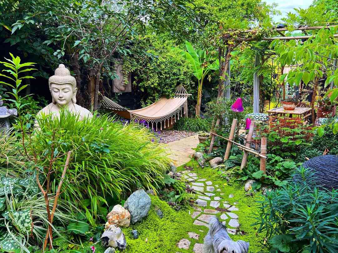 Garden With Hammock And Many Plants