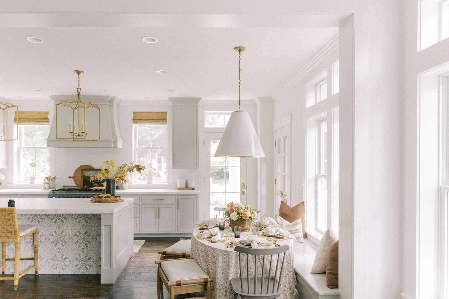 Eat-in kitchen decorated for fall