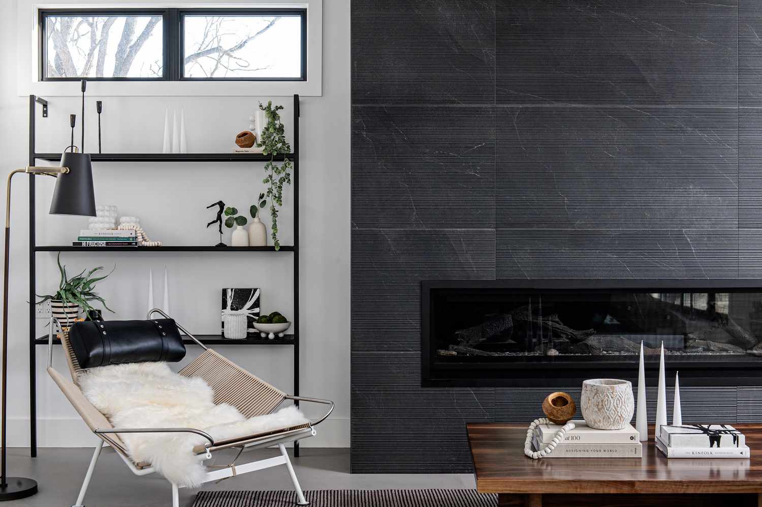 black, white, and gray living room
