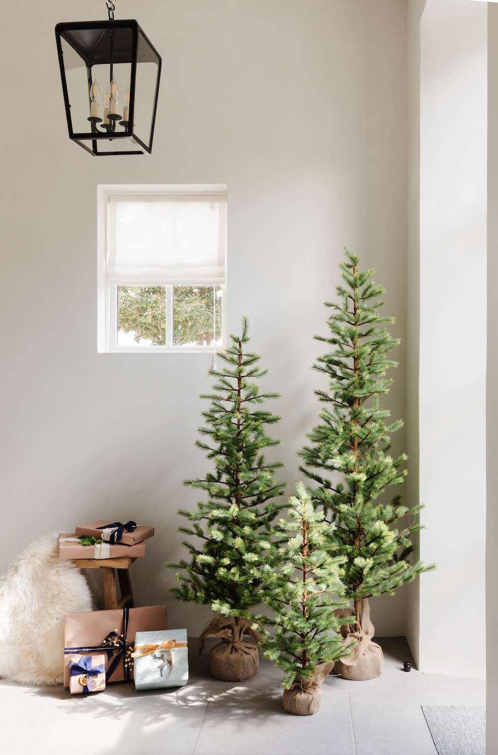 scandi christmas decorating bare trees